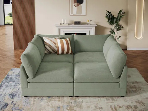 Vista 34 de VANOMi Sofá modular modular en forma de L de 98 pulgadas con otomana Beige