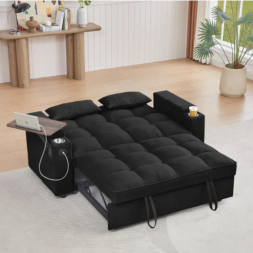 Vista 3 de Auvsoce – Sofá cama convertible de 65 pulgadas con respaldo ajustable, silla reposera, mesa lateral y puertos USB/Type-C – Añadido elegante y Sofá