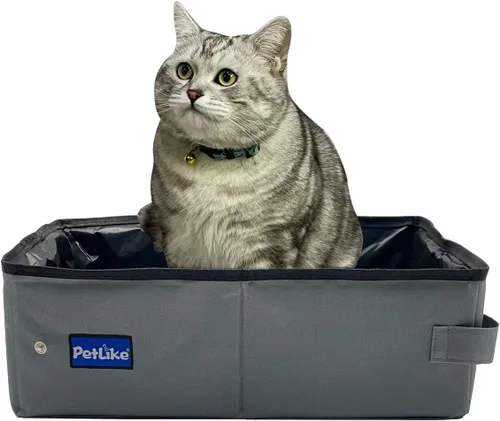 Vista 11 de PetLike Caja de arena de viaje para gatos, caja de arena portátil a prueba de fugas, bandeja de inodoro plegable para gatos pequeños y medianos