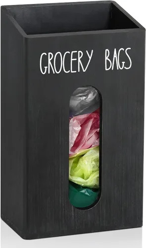 Vista 10 de Soporte para bolsas de comestibles de granja para cocina, soporte de bolsa de plástico de madera para reciclar bolsas de plástico, dispensador