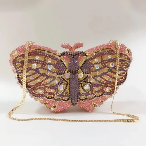 Vista 8 de Bolso de mano personalizado para mujer, con diamantes de imitación, calabaza, helado, mariposa, búho, cisne, bolsa de noche, Rosa (Swan Pink)