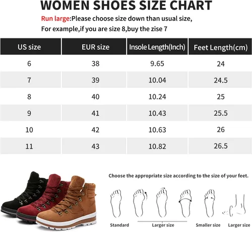 Vista 7 de FRACORA Botas de combate para mujer, botas de tobillo con cordones, botas de nieve para invierno, botas de nieve con cremallera lateral