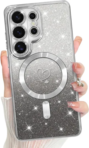 Vista 668 de Bonoma - Funda compatible con Samsung Galaxy S21 Plus, diseño de corazón con purpurina, color rosa Support for MagSafe, Plating Magnetic Case TPU