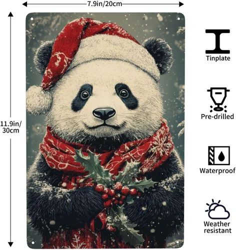 Vista 3 de Cafemira Cartel de hojalata de animales, panda vintage, letreros de metal retro, póster de hojalata, placa de aluminio, arte de pared para el hogar