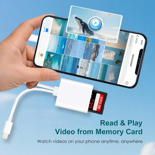Vista 6 de Lector de tarjetas SD para iPhone iPad, adaptador de tarjeta SD/Micro SD 2 en 1, conector dual (Lightning y USB-C) para tarjetas de memoria SD y TF