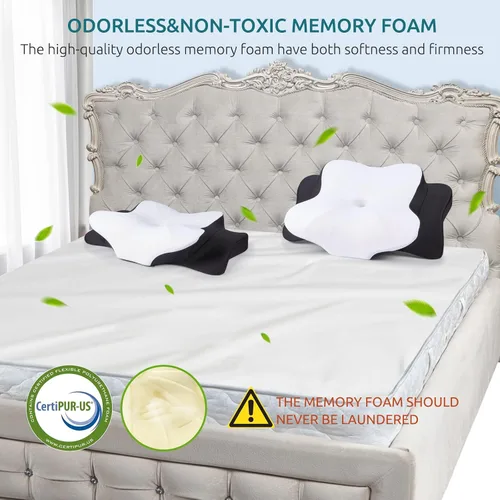 Vista 8 de DONAMA - Almohada cervical ortopédica para alivio de dolor del cuello, espuma viscoelástica contorneada, soporte ergonómico para dormir de lado