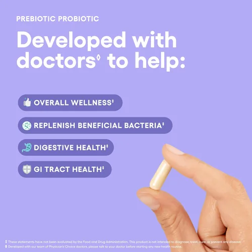 Vista 2 de Physician's CHOICE Prebiótico-probiótico - Probióticos multicepa y prebióticos sinérgicos - Diseñado para la salud digestiva, apoyo al microbioma