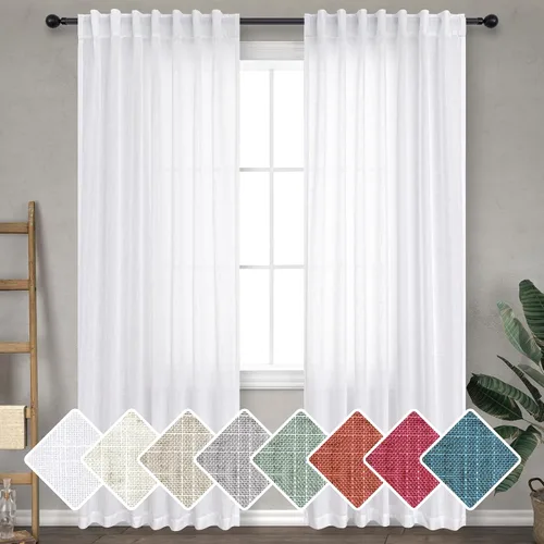 Vista 40 de DANCURTON Cortinas de lino para ventana, cocina moderna, dormitorio, ventanas pequeñas, 2 paneles con bolsillo con pestaña trasera, gruesas