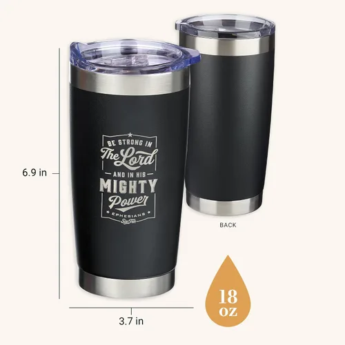 Vista 2 de Christian Art Gifts - Taza de viaje de acero inoxidable con aislamiento al vacío de doble pared de 18 oz, color negro mate, con tapa para hombres