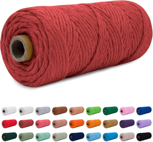 Vista 17 de CAMAL Cordón de macramé de 0.157 in x 109 yardas (328.1 ft), cuerda de algodón de color para tejer, manualidades, colgar en la pared, proyectos