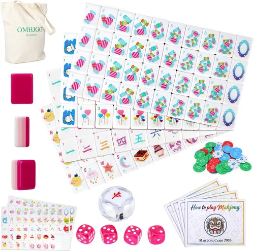 Vista 10 de Juego de azulejos Mahjong americanos de acrílico de 4 capas grabadas Naranja oscuro