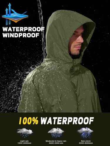 Vista 3 de UIQUR Chaqueta impermeable para hombre, ligera, larga, impermeable, rompevientos, ciclismo, correr, senderismo, plegable