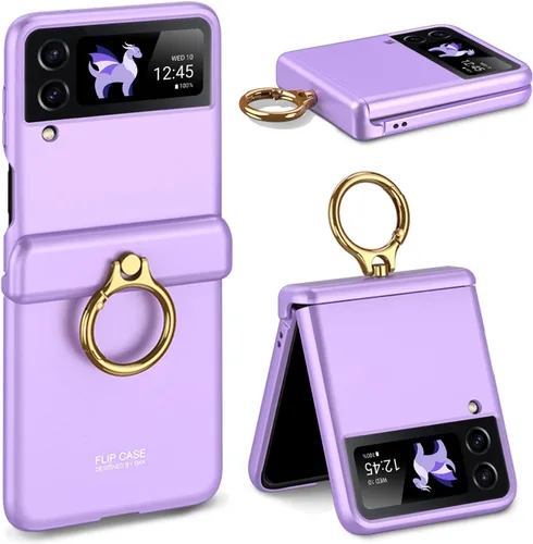 Vista 8 de Miimall Funda para Samsung Galaxy Z Flip 4 con soporte de anillo, funda para Galaxy Z Flip 4 con protección magnética de bisagra + protector