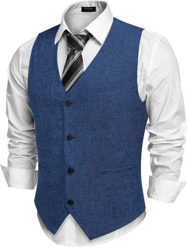 Vista 8 de COOFANDY Chalecos casuales de negocios para hombre, chaleco ligero de corte ajustado para traje Verde militar