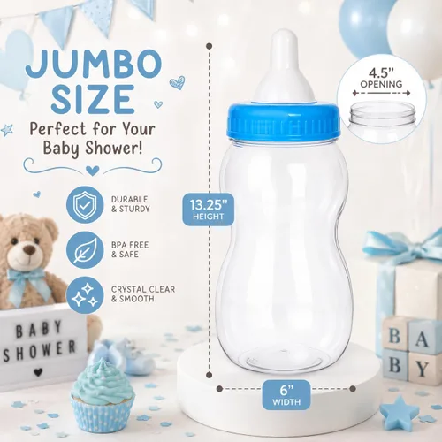 Vista 2 de Evershine Banco de biberones de plástico, banco de ducha de bebé rellenable azul de 13 pulgadas, centro de mesa de botella de plástico Jumbo Baby
