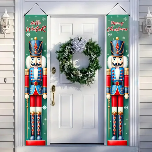 Vista 4 de BlissYard Estandartes de Porche Navideños de Cascanueces 12×71 Pulgadas Hola Invierno Feliz Navidad Decoraciones de Puerta Estandarte de Soldado