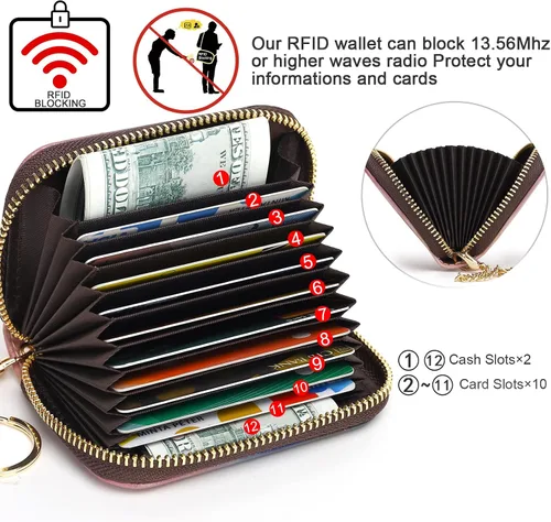 Vista 3 de APHISON RFID - Tarjetero, carteras para mujer. Funda para tarjetas de piel con cremallera para mujerniñaCaja regalo