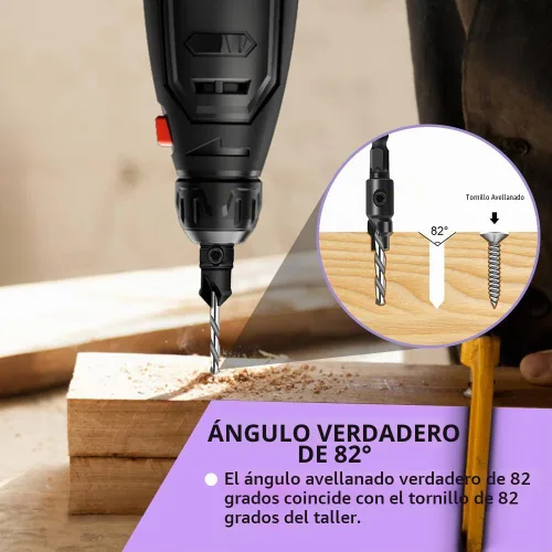 Vista 2 de Juego de brocas avellanadas, juego de 5 piezas biseladas para carpintería con vástago hexagonal de 1/4 pulgadas compatible con herramienta giratoria