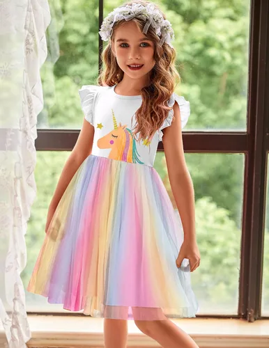Vista 5 de Arshiner Vestido tutú para niñas pequeñas, vestidos de verano esponjosos, vestidos casuales de fiesta de tul para niños de 2 a 6 años