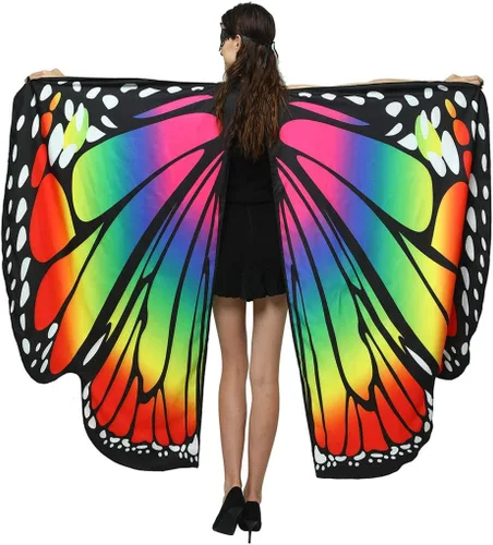Vista 3 de GRAJTCIN Chal de alas de mariposa impresas a doble cara, accesorio para fiesta de disfraces de hadas de Halloween