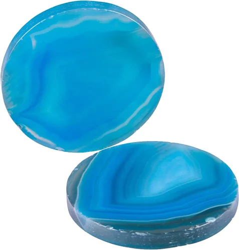 Vista 4 de mookaitedecor Juego de 6 tarjetas de mesa de ágata pulida, geoda de ágata, decoración de boda, paquete de 6 Natural Green Blue Agate Stone, Table