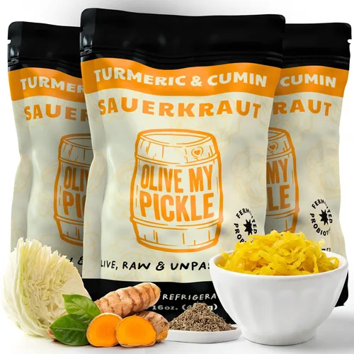 Vista 8 de Chucrut fermentado y probiótico real para la salud intestinal - CÚRCUMA + CRUTA DE COÑO (1 PACK) por Olive My Pickle