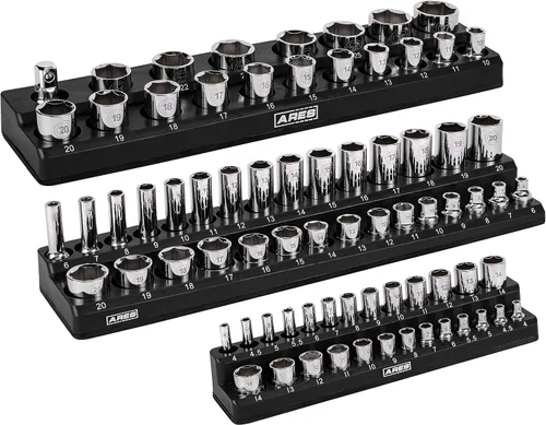 Vista 22 de ARES 70236 - Organizador magnético para 16 vasos SAE de 1/2 pulgada, para 15 vasos y 1 adaptador para vaso, mantiene tu caja de herramientas