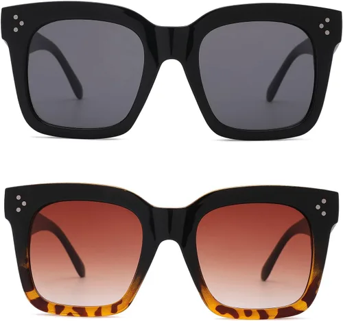 Vista 8 de Bouryo Gafas de sol cuadradas retro de gran tamaño para mujer, lentes planas, lentes degradadas, UV400