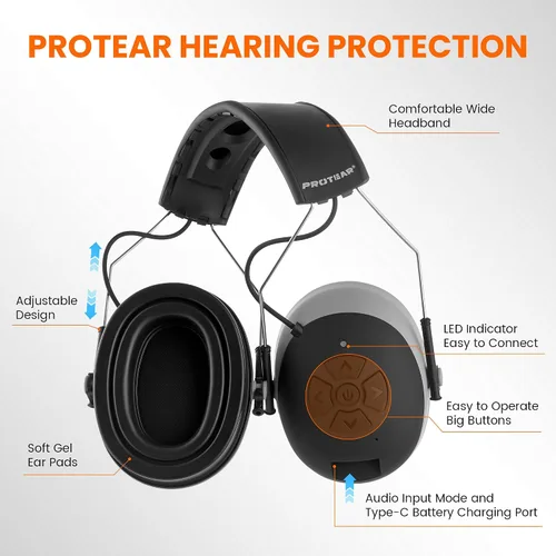 Vista 2 de Protección auditiva Bluetooth 5.4 mejorada NRR 25dB Micrófono integrado, auriculares con cancelación de ruido manos libres con almohadillas de gel
