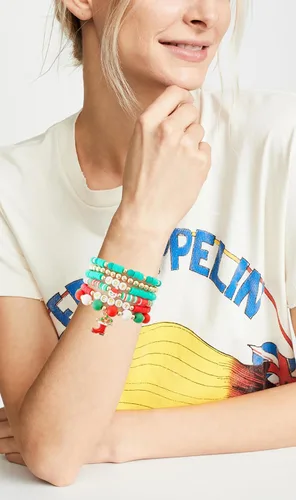 Vista 5 de LALAPPLE Preppy Heishi - Pulseras elásticas de cuentas de arcilla para mujer, apilables de perlas doradas, pulseras con cuentas de ojo malvado
