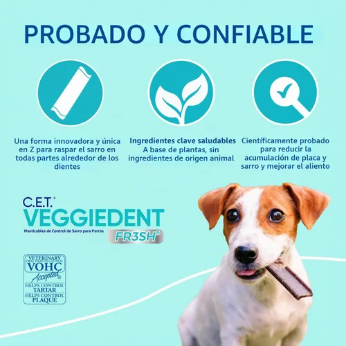 Vista 7 de C.E.T. Veggiedent Fr3sh Placa y control de sarro masticables para perros, XS