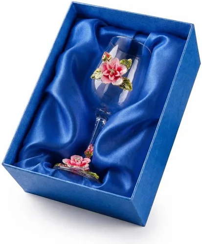 Vista 10 de Simcat Copa de Vino Pintada a Mano de Esmalte Floral Transparente Refinada, Pie para Cabernet, Regalos (Caja de regalo doble azul, 2 Cajas de regalo)
