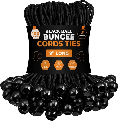 Vista 10 de Xpose Safety Cuerdas elásticas de bolas de 6 pulgadas, paquete de 10 cuerdas elásticas resistentes de colores surtidos en blanco y negro con lazos