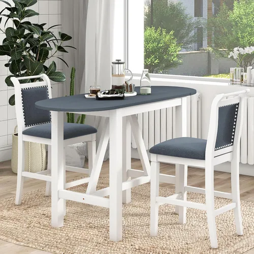 Vista 10 de Harper & Bright Designs Juego de comedor de cocina de 3 piezas de altura de mostrador con mesa de comedor de hojas caídas y 2 sillas acolchadas
