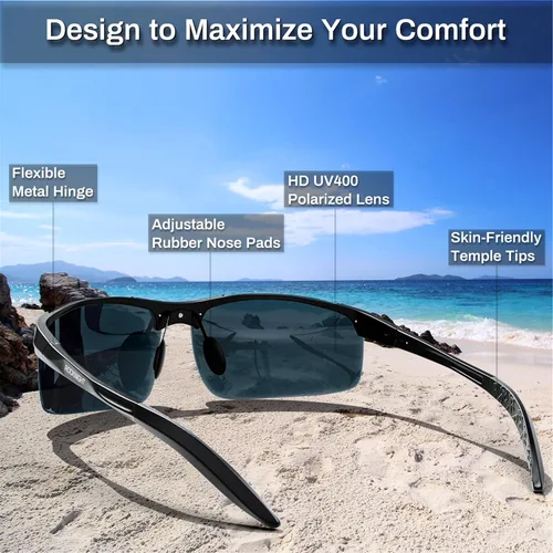 Vista 4 de ROCKNIGHT - Lentes de sol HD polarizados con protección UV400 y marco ultraligero Al-Mg para conducción, golf, pesca y actividades al aire libre