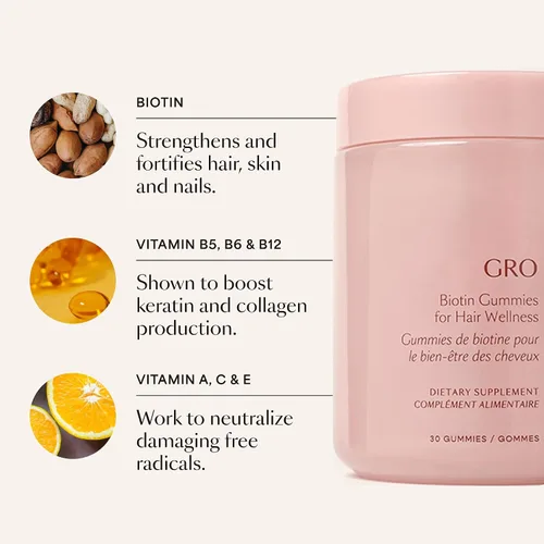 Vista 6 de VEGAMOUR Gomitas de biotina GRO para el cabello, sabor natural a fresa, 30
