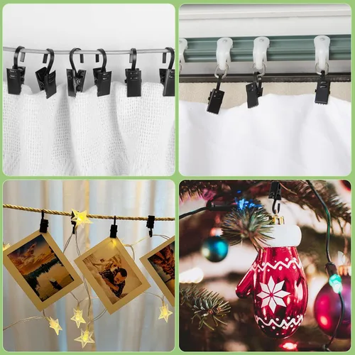 Vista 6 de 50 clips para luces de toldo, ganchos de acero inoxidable, ganchos de cortina, clips de Bulldog para colgar mantel, toallas, clips para camping