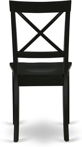 Vista 9 de East West Furniture AMBO3-BCH-W Juego de mesa y sillas de cocina de 3 piezas contiene una mesa de comedor redonda con pedestal y 2 sillas de asiento