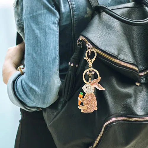 Vista 7 de Betued Key Chains Metal Rabbit Keychain Quick Release Keychain Organizer Portable Key Rings Inlaid Decoration Cartoon Bunny