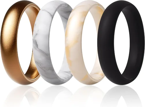 Vista 25 de ThunderFit Anillos de aniversario de silicona para mujer, 5.5 mm de ancho, 2 mm de grosor, bandas de goma de boda, paquete múltiple variado 1-12