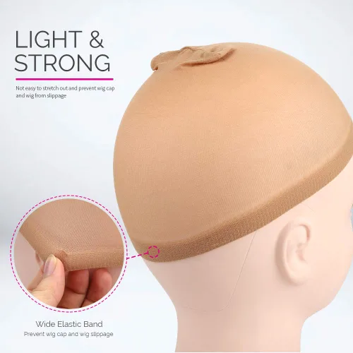 Vista 6 de Fandamei 4 piezas Gorras de Peluca de Media de Nailon Elástico Marrón Claro para Mujeres