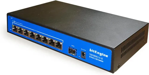 Vista 2 de Switch Ethernet no administrado de 8 puertos 2.5G con enlace ascendente SFP+ 10G, 8 puertos Base-T de 2.5G, capacidad de conmutación de 60 Gbps