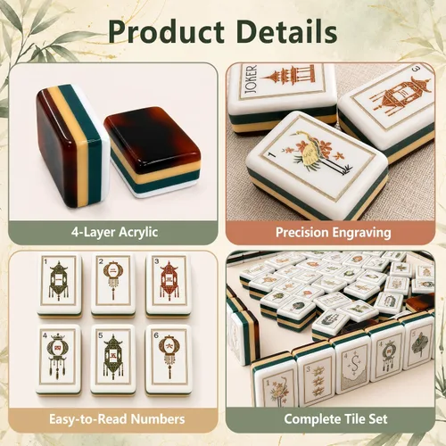 Vista 9 de American Mahjong Tile Set - Juego de 4 capas de acrílico Mah Jongg, Tortuga