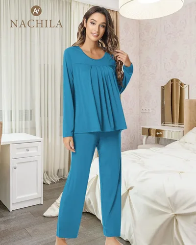 Vista 6 de NACHILA Pajamas Set for Women- Viscose Made from Bamboo, Long Sleeve Pjs Soft Sleepwear Comfy Loungewear Sets with Pants