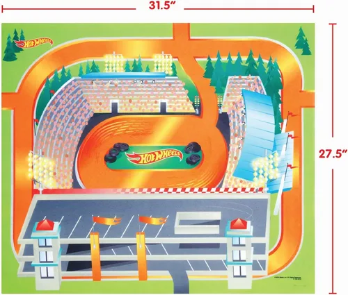 Vista 2 de Alfombra de fieltro gigante con vehículo, Hot Wheels