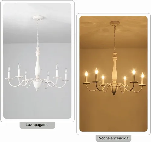 Vista 8 de Lámpara de araña de granja de 6 luces francesas blancas para comedor Blanco