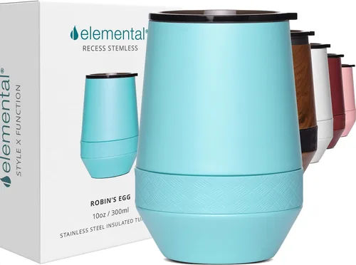 Vista 20 de Elemental Vaso de Vino Recess - Taza de Café de Acero Inoxidable con Triple Pared Aislante para Bebidas Calientes y Frías - Taza Portátil con Tapa