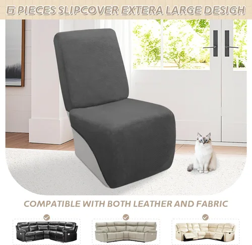 Vista 218 de Arfntevss Fundas de sofá seccional reclinable de terciopelo, Funda de sofá seccional de esquina para sofá reclinable, Funda elástica suave