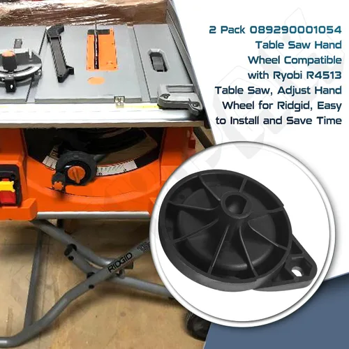 Vista 4 de Paquete de 2 ruedas de mano de sierra de mesa 089290001054 compatibles con sierra de mesa Ryobi R4513, rueda de mano ajustable para Ridgid, fácil