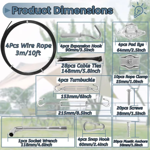 Vista 3 de Kit de accesorios para vela, alambre de cable de acero inoxidable 304 con revestimiento de nailon, 4 piezas de accesorios de vela de 10 pies